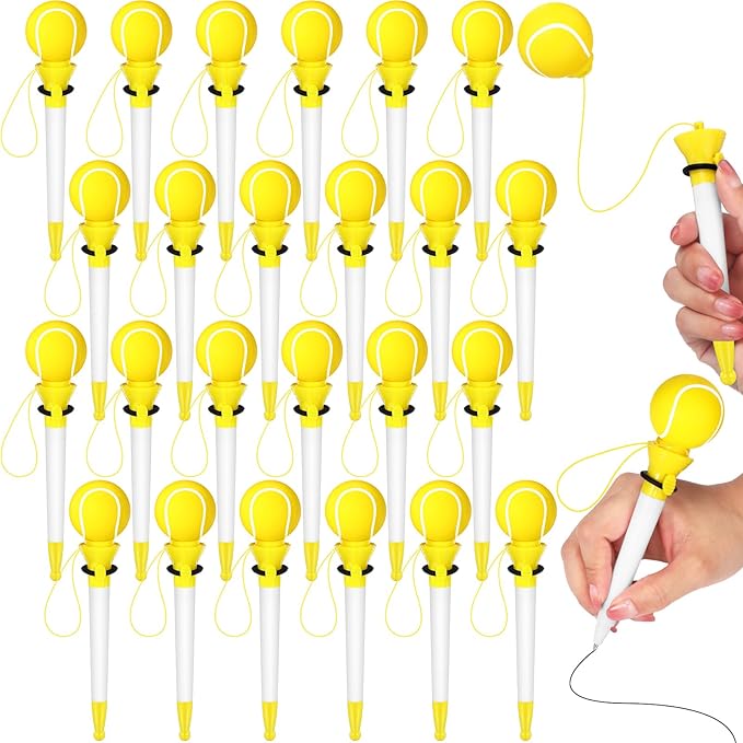 Lincia 24 Pcs Sport Funny Pen Hoop Ballpoint Novelty Bulk Plastic Sports Soccer Basketball Baseball Football Tennis Golf Themed Pen for Birthday Party School Award Party Favor Supplies(Tennis)