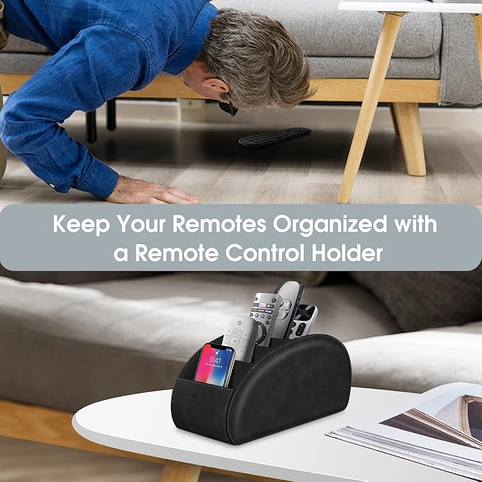 Large Remote Control Holder with 5 Compartments, KENOBEE Anti-slip Desktop Caddy Storage Organizer for Phone, Remote Controllers, Office Supplies, Makeup Brush, Media Accessories, Black