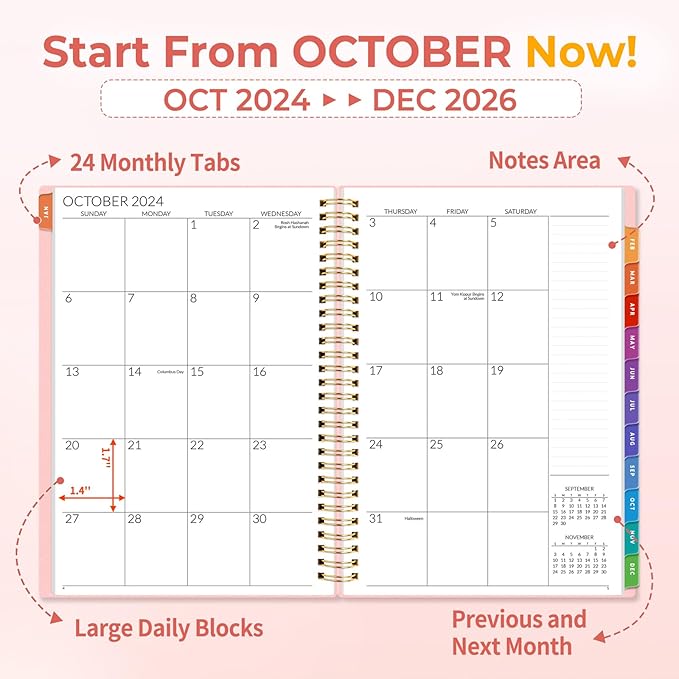 SUNEE 2025-2026 Monthly Planner - 24 Months (Jan 2025 - Dec 2026) Monthly Planner - 7"x10" Monthly Spreads & Yearly Planner, Pink