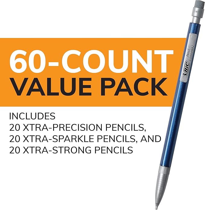 BIC Variety Pack, Assorted Sizes, 0.5mm, 0.7mm, 0.9mm, Refillable Design for Long-Lasting Use (Pack of 3, 180 Count Total)