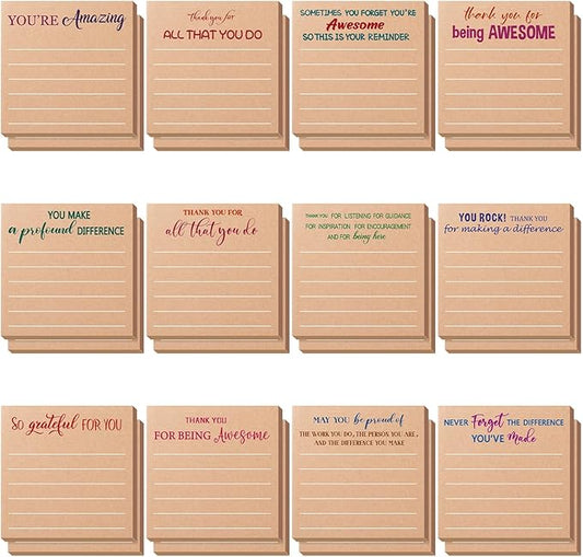 Yinder 24 Pcs Employee Appreciation Sticky Notes Thank You Gifts Bulk Note Pads with Sayings Teacher Gift Mini Pocket Inspirational Notepads for Coworker Office Supply 3 x 3''(Kraft Color,Thanks)