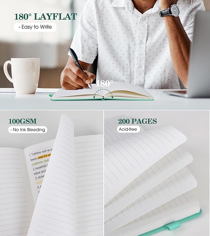 Lined Journal Notebook for Women, Hardcover Leather Journaling Notebooks 8.5" x 11", A4 200 Pages Big Journals for Writing, College Ruled Notebook for Work School, Note Taking, Business Diary Green