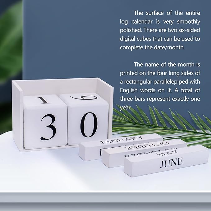 Notakia Perpetual Calendar Wooden Block Calendar for Office Desk Calendar Plank Table Daily Desk Calendar Accessories Block Dates (Large White)