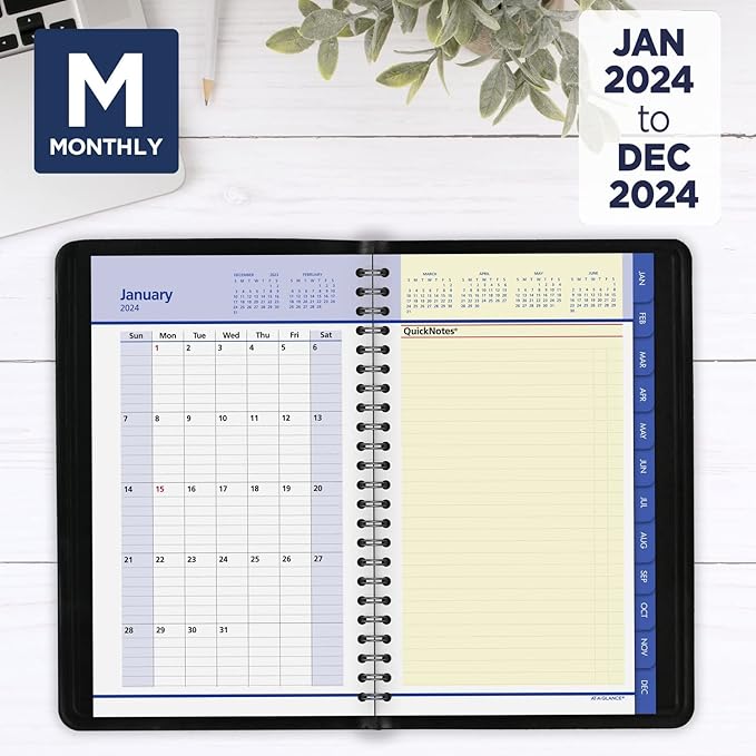 AT-A-GLANCE 2024 Weekly & Monthly Appointment Book Planner, 5" x 8", Small, QuickNotes, Black (76020524)