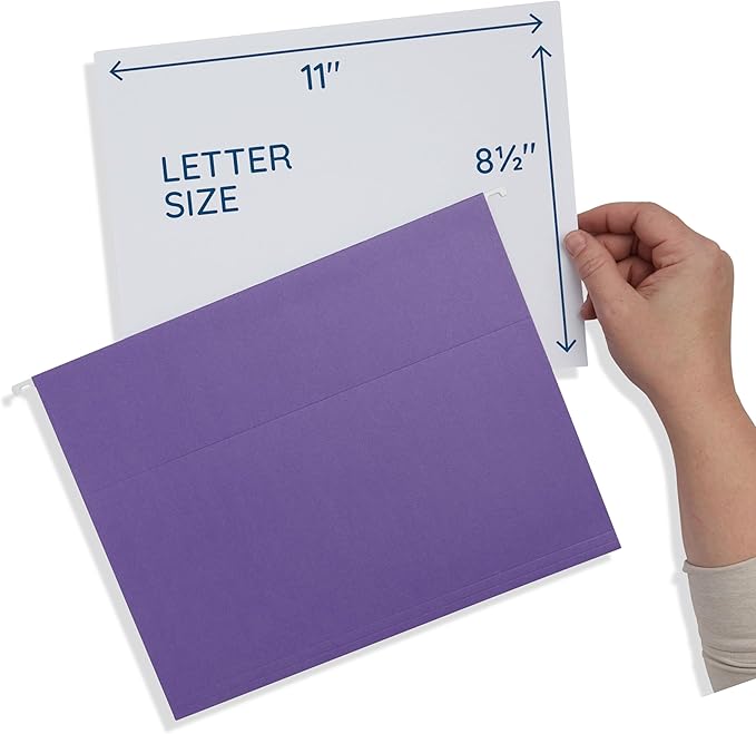 25 Blue Summit Supplies Letter Size Hanging File Folders - Hanging File Folders Letter Size, Assorted Jewel Tone Colors, Includes Plastic Tabs and Inserts, Durable 12pt Paper