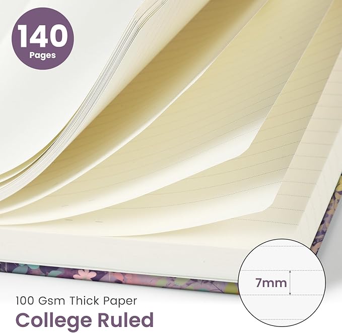 Pretty Cute Lined Spiral Journal Notebook for Women, Aesthetic College Ruled Notebook for Work & Note Taking, A5 Hardcover Journal for Writing, 140 Pages, Lavendar Floral