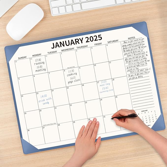 Desk Calendar 2025-2026 with Desktop Mat, 22x17 inch Large Desk Pad Calendar 18 Months Runs from 2025 to June 2026, Big Desk Blotter Calendar for Home Office and School, Blue