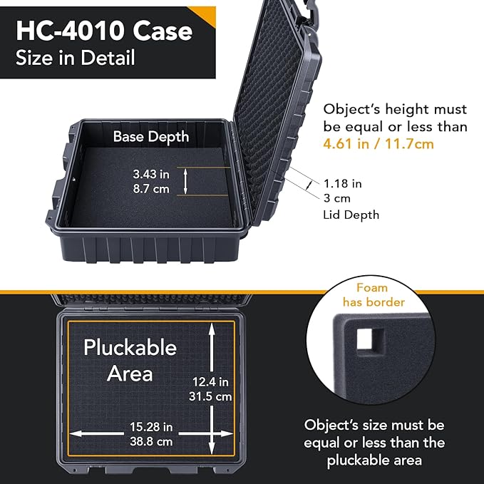 Lykus HC-4010 Waterproof Hard Case with Customizable Foam, Interior Size 16x13.2x4.6 in, Suitable for laptop, electronics, and more items