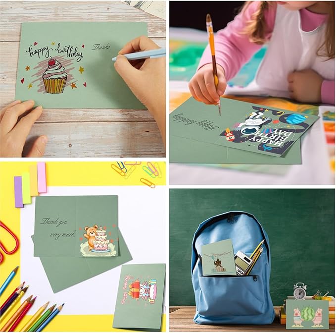 50 Pack Blank Cards Folded Cardstock Thank You Blank Greeting Cards for Invitations, Wedding, Greeting Cards, All Occasion DIY, 3x5 Folded Cards Sage-Green