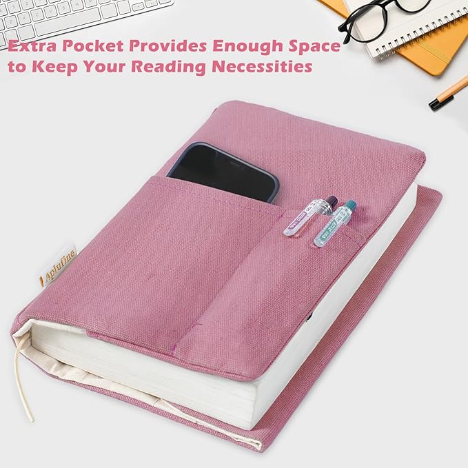 Canvas Book Covers, Washable Book Protector, Book Cover for Paperback Novels, Adjustable Book Cover for Hardcover with Pockets for Pen, Soft Cover Books, Book Lovers Gifts