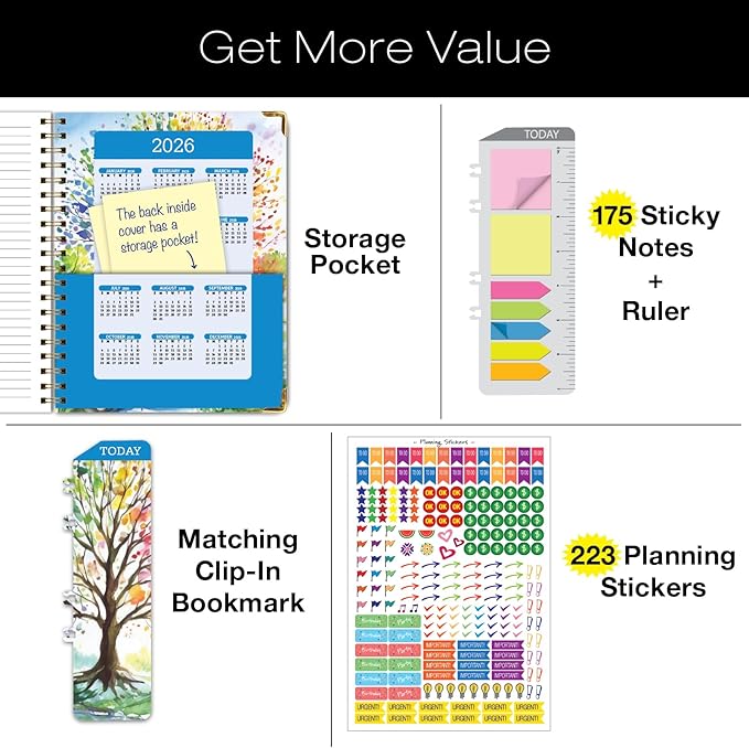 HARDCOVER 2025 Planner, 8.5"x11": 14 Months (November 2024 - December 2025), Daily Weekly Monthly Planner, Yearly Agenda, Bookmark, Pocket Folder and Sticky Note Set (Tree Seasons)