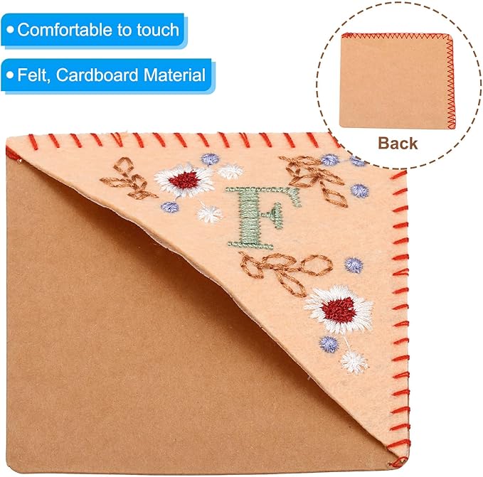PATIKIL Personalized Embroidered Corner Bookmark, Cute Flower Felt Stitched Triangle Book Mark Page Marker for Women Men Book Lovers Teachers, Pink, Letter F