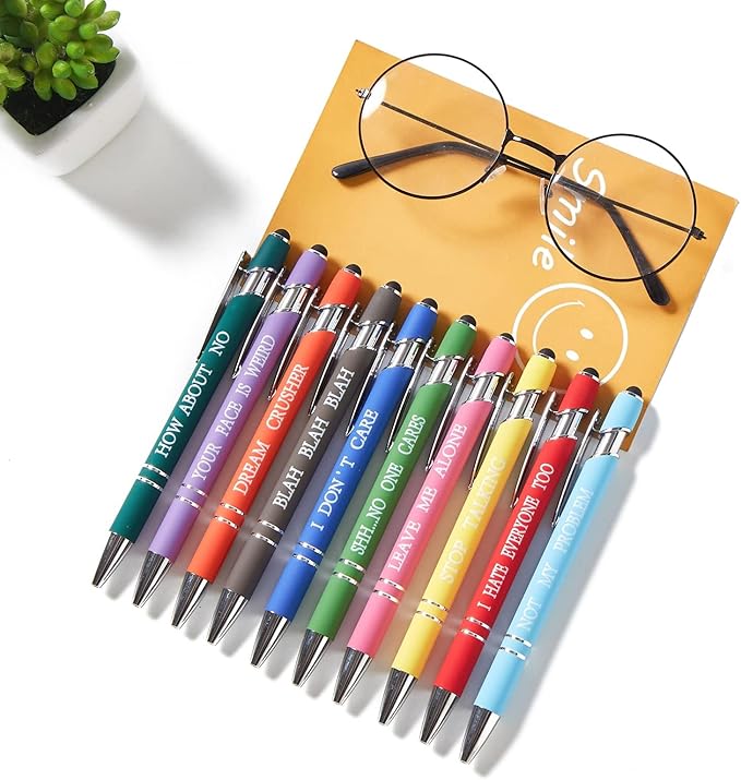 10PCS Funny Multicolored Ballpoint Pens with Complaining Quotes and Touch Screen Function Office Gifts Negative Passive Ballpoint Pens