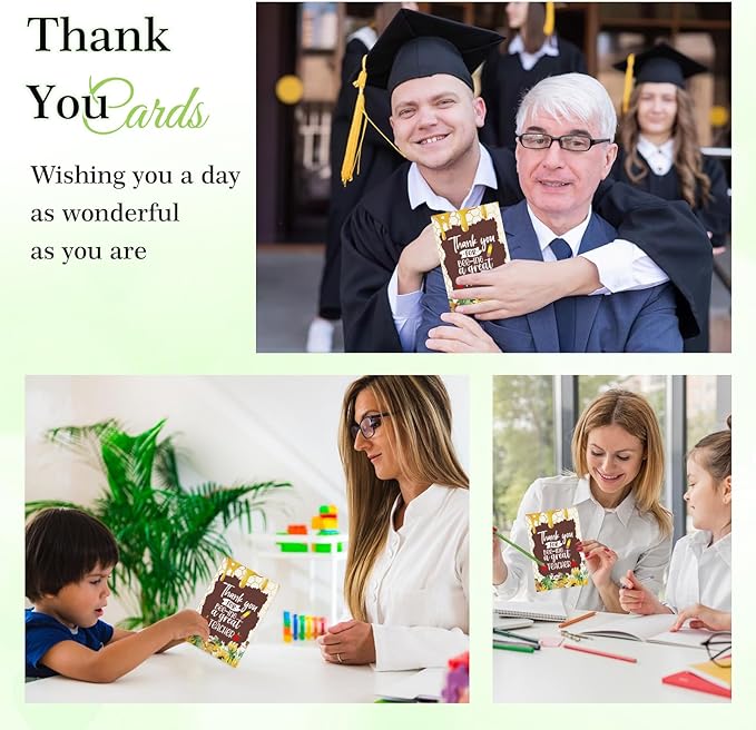 FaCraft Teacher Appreciation Cards, Thank You Cards with Envelopes, 4 x 6,Thank You for Helping Me Grow, for Preschool Kindergarten Teacher Gift Card from Kids Students Daycare (Honey)