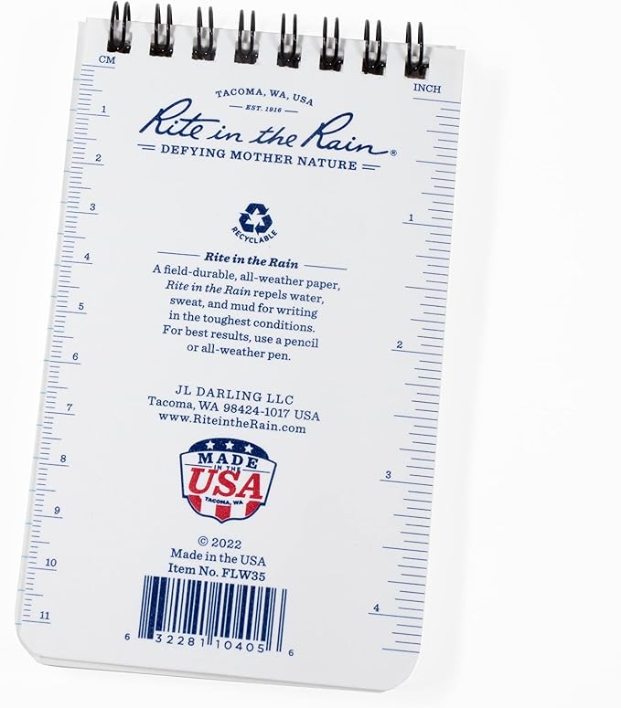 Rite in the Rain Weatherproof Top Spiral Notebook, 3" x 5", Old Glory American Flag Cover, Universal Pattern, 3 Pack (No. FLW35-3)