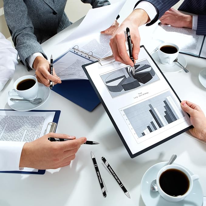 Zonon 12 Pieces Inspirational Pens Bulk Easter Basket Stuffers Motivational Quotes Ballpoint Pens with Stylus Tip Inspirational Gifts for School Office Teachers(Black,Negative Style)