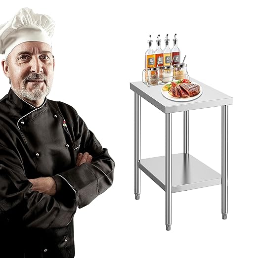 Stainless Steel Table for Prep & Work 24 x 18 Inches, NSF Commercial Heavy Duty Food Prep Worktable with Undershelf for Restaurant, Home and Hotel Christmas Preparation Table