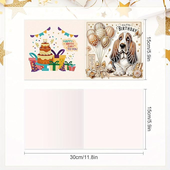 Tontut 6 Pieces Diamond Art Painted Greeting Cards, Horse Puppy Balloon 5D DIY Special Shape Diamond Card Creative Gifts, Christmas Thanksgiving Greeting Card Congratulation