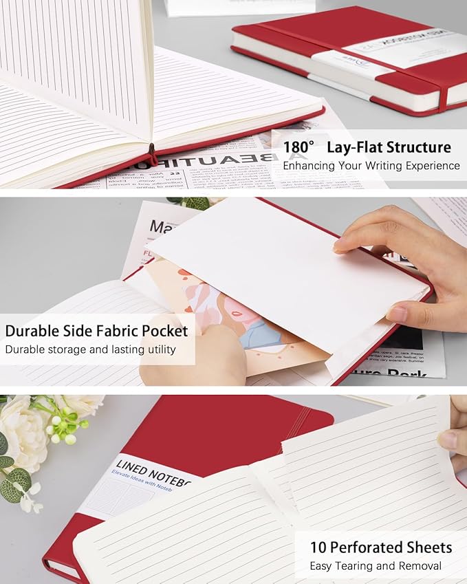 Hardcover Journal Notebooks, 10 Packs A5 Lined Journals Bulk for Writing 200 Pages/100Sheets, 8.4 x 5.8 inch, Classic Ruled Notebook for Work/Travel/College/Note Taking(Red)