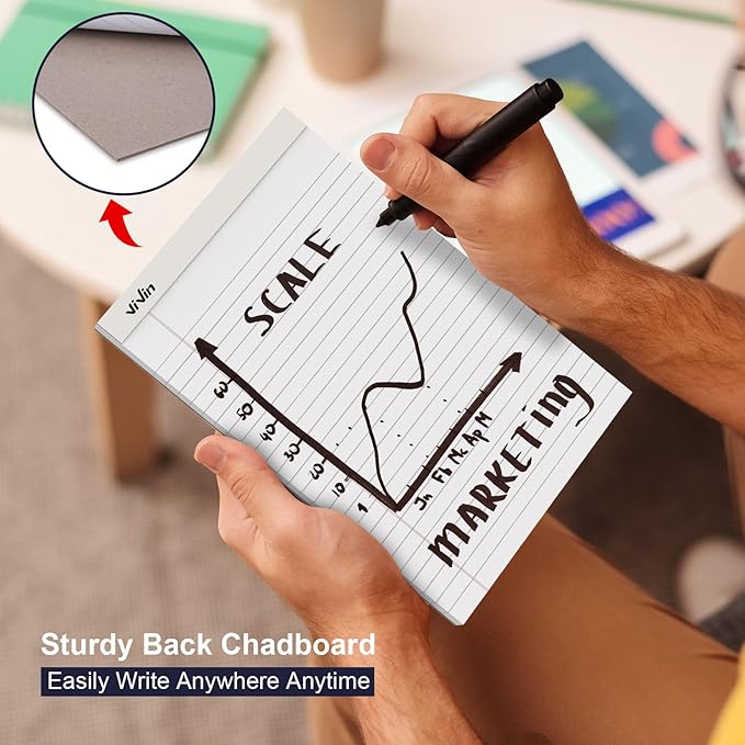 ViVin 5 x 8 Inch Note Pads, 12 Pack, Narrow Ruled, 50 Sheets Per Writing Pad, Perforated, Legal Pads Ideal for Home, Office, Business, 600 Sheets (12 Pack of 50)，White Paper