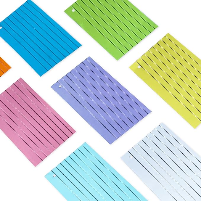 TFLFL Index Paper Cards 3x5 Inch, 300PCS Flash Cards with Rings, Thin Paper 8 Colors Ruled Index Cards, Assorted Lined Colored Flashcards, Study Card Note Cards Memo Pad for Office School
