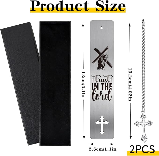 Jesus Christian Metal Bookmark - 2 PCs Bible Verse Bookmarks for Reading Women Men Religious Scripture Gifts Trust in The Loid Book Marks Cross for Book Lovers Readers Christmas Birthday