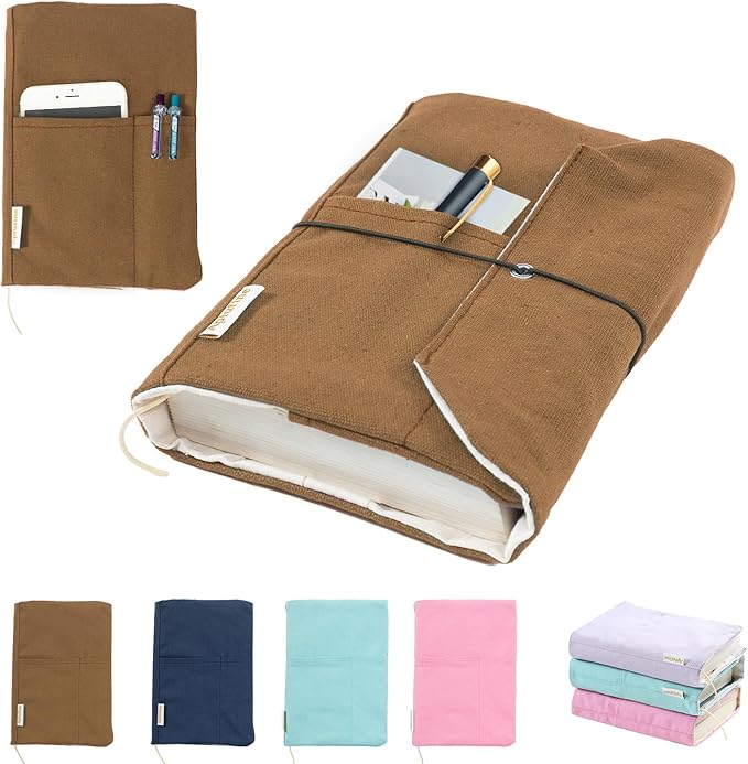 Canvas Book Covers, Washable Book Protector, Book Cover for Paperback Novels, Adjustable Book Cover for Hardcover with Pockets for Pen, Soft Cover Books, Book Lovers Gifts