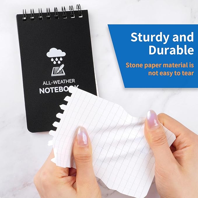 3 Pack Waterproof Notebook, 3 x 5 Pocket Notepad, All Weather Small Pocket Notebook Stone Paper, Mini Spiral Notepad Police Notepad 100 Lined Pages for Outdoor Office