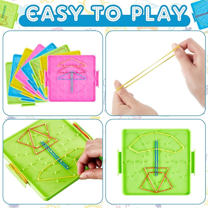 12 Pcs Double Sided Geoboard Mathematical Geoboards with Rubber Bands Math Manipulatives Toy for Geometry, 6.9 x 6.3 Inches