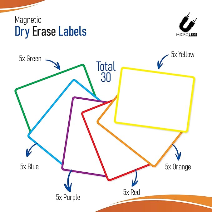 Dry Erase Magnetic Labels 30 Pcs - 4.2x3.2 inches, Best for Classroom, Home, Kitchen, Office & Craft – Reusable Magnetic Dry Erase Labels with Strong Adhesion in 6 Colors