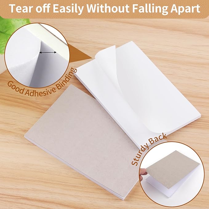 Note Pads 3x5 In, 10 Pack Blank Server Notepad, 50 Sheets Per Scratch Memo Pads for Grocery Shopping To Do Lists, Small White Paper for Writing Quick Notes Work Home Office