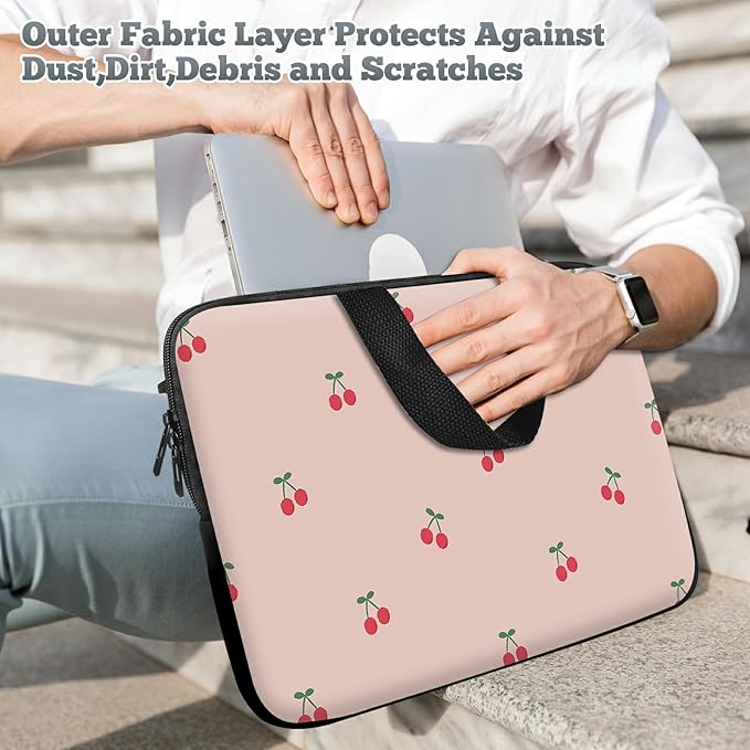 Laptop Sleeve Case Bag 15 inch, Pink Cherry Slim Carrying Case Durable Handbag Travel Laptop Bag for 15 inch MacBook Air M3/M2/15 Pro/Surface Laptop 7/6/5/4/3/ Dell XPS 15 Plus