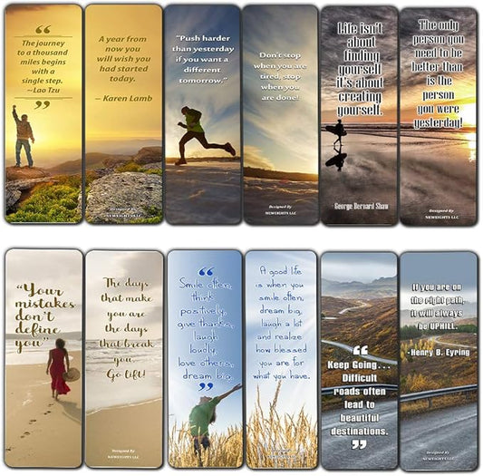 Inspirational Quotes Bookmarks Cards (12-Pack) for Inspiring and Encouraging Men and Women - Stocking Stuffers Encouragement Tool - Bible Study Church Supplies Teacher Classroom Incentive Gifts