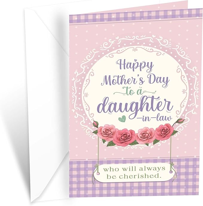 Prime Greetings Daughter In Law Mother's Day Card, Made in America, Eco-Friendly, Thick Card Stock with Premium Envelope 5in x 7.75in, Packaged in Protective Mailer