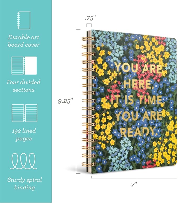 Compendium Spiral Notebook - You are here, it is time, you are ready. — A Designer Spiral Notebook with 192 Lined Pages, College Ruled, 7.5”W x 9.25”H