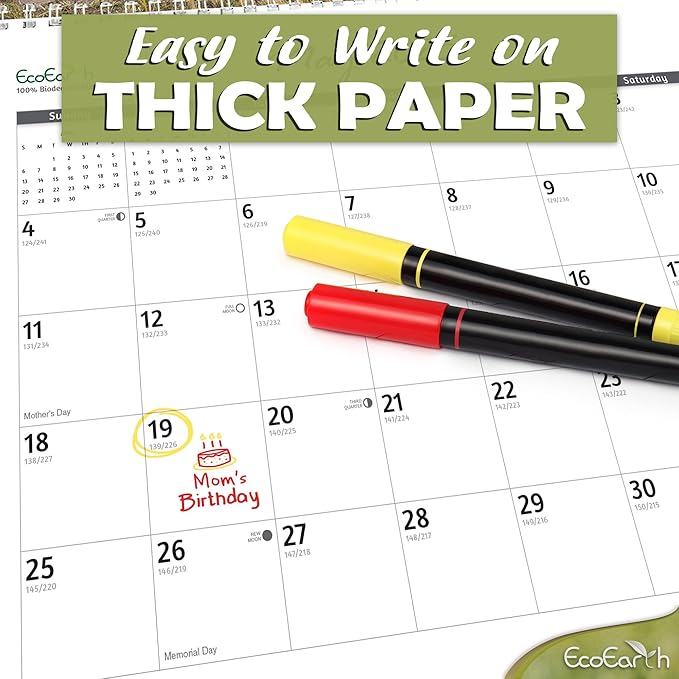 EcoEarth Biodegradable 11x17 Inch (Open) 12-Month Vertical Hanging Wall Calendar, Jan 2025 - Dec 2025 Monthly Calendar, Baby Animals