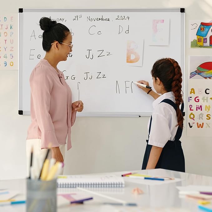 Sweetcrispy Magnetic Whiteboard Set of 2, 36 X 24 Inches Dry Erase Board for Home Office School,Sliver Reinforced Aluminum Frame,2 Dry Eraser & 4 Dry Erase Markers & 8 Magnetic Pins