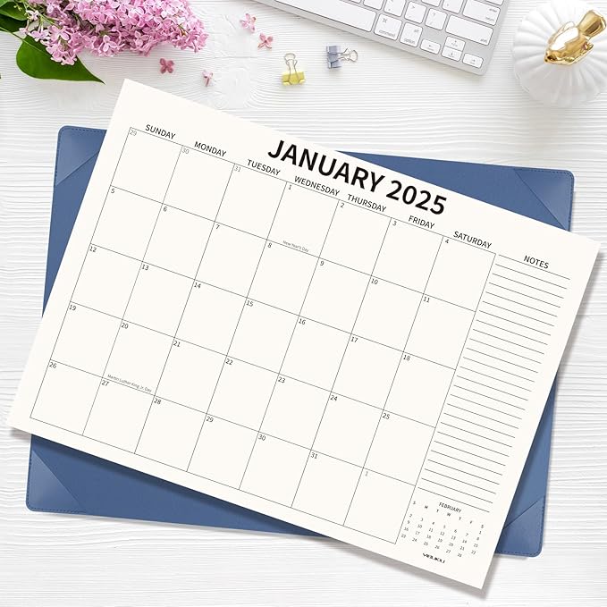 Desk Calendar 2025-2026 with Desktop Mat, 22x17 inch Large Desk Pad Calendar 18 Months Runs from 2025 to June 2026, Big Desk Blotter Calendar for Home Office and School, Blue
