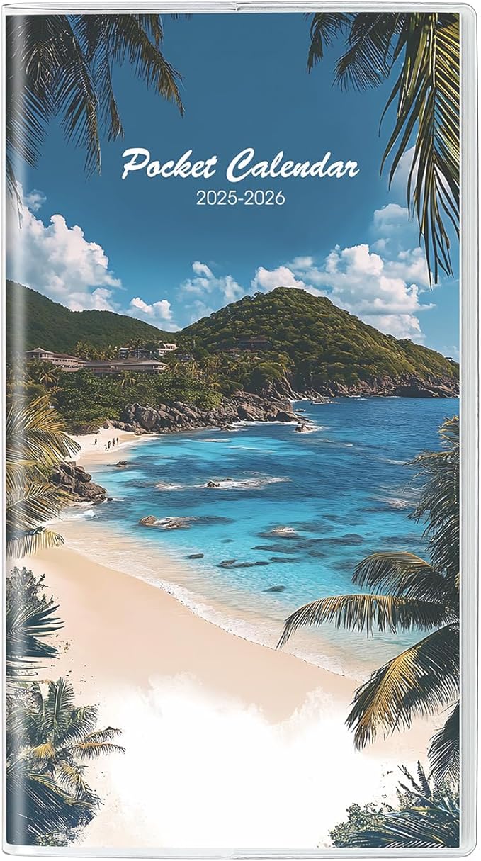 Pocket Calendar 2025-2026, Small Monthly Planner 2025-2026 - 3.7" x 6.7" - Runs from January 2025 Until December 2026, Pocket Calendar 2025 with Beach Cover for Planning
