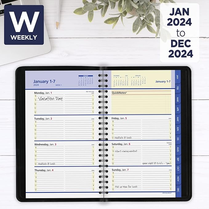 AT-A-GLANCE 2024 Weekly & Monthly Appointment Book Planner, 5" x 8", Small, QuickNotes, Black (76020524)