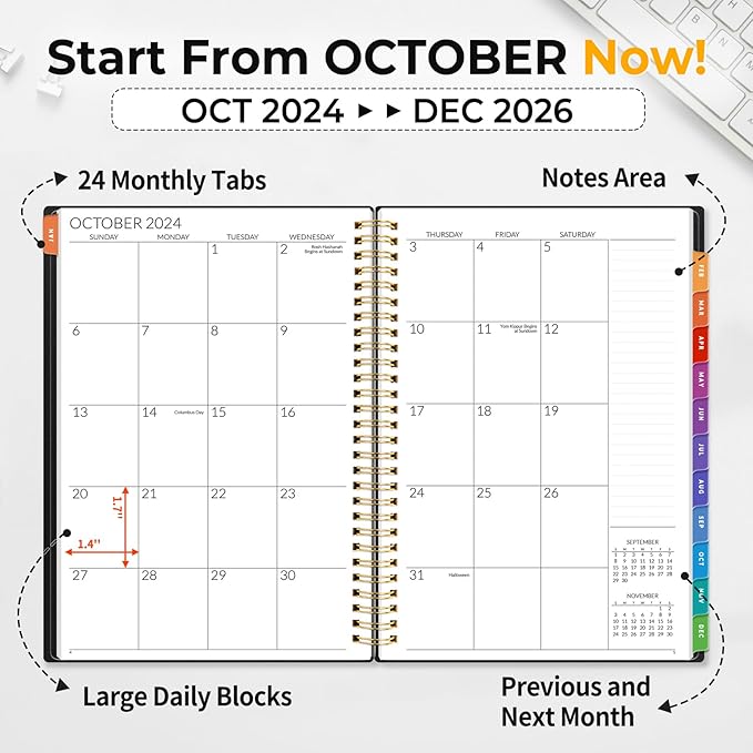 SUNEE 2-Year Monthly Planner 2025-2026 (Jan 2025 - Dec 2026) 7"x10" Monthly Spreads & Yearly Planner, Black