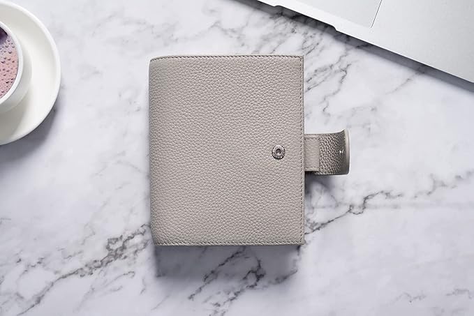 Moterm Pocket Regular Rings Planner - Genuine Leather Binder Organizer (Pebbled-Gray, 19mm Ring)