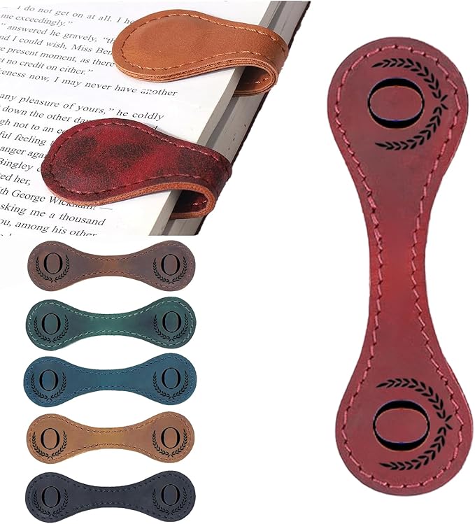 Personalized Magnetic Leather Bookmark, 26 Letters Custom Leather Bookmarks, Handmade, Leather Magnetic Bookmark for Book Lovers Readers Women Kid(Red，O）