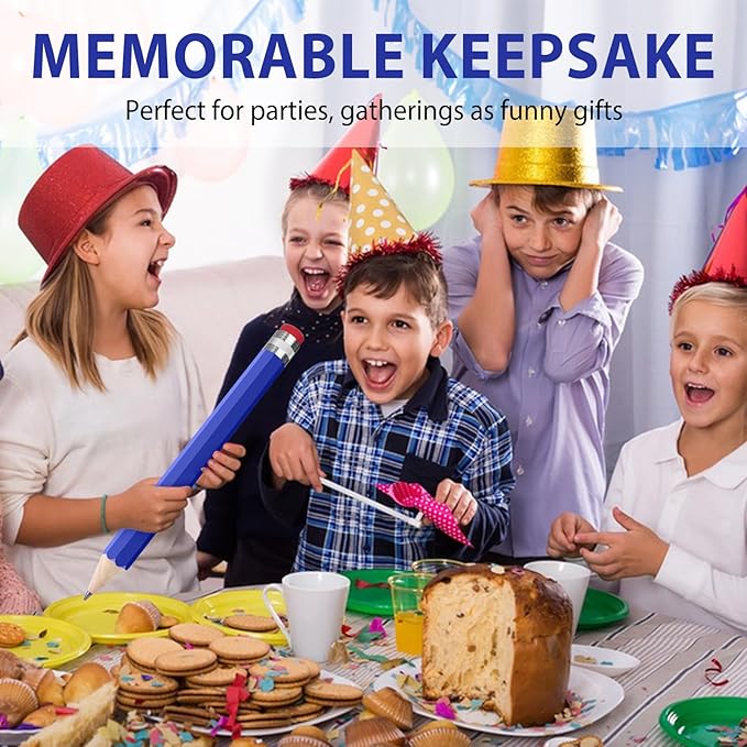 3 Pack Wooden Jumbo Pencils 13.3'' Funny Giant Pencil For Party Favors Novelty Large Pencil For School Home Office Prop Supplies Blue Yellow Orange