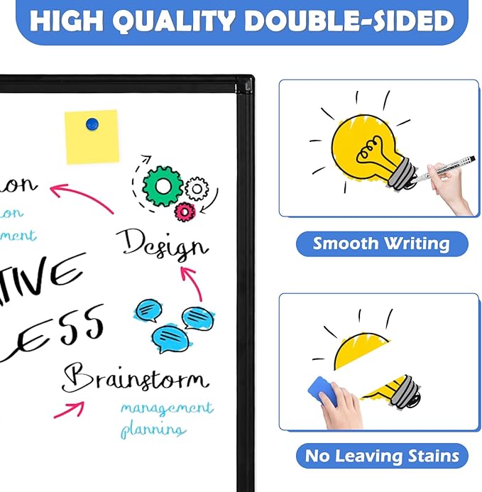 Double-Sided White Board Black Aluminium Frame, 36" x 24" Dry Erase Board Magnetic Whiteboard for Wall, Hanging Mounted Whiteboard Home, School, Office, Kitchen