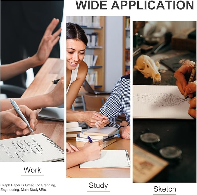 Graph Paper Spiral Notepad A5 Top Wirebound Notepad Grid Notebook Steno Pads Memo Notebook Grid Paper 140 Pages for Writing Sketching Drawing Office Supplies(Black,2 Pack)