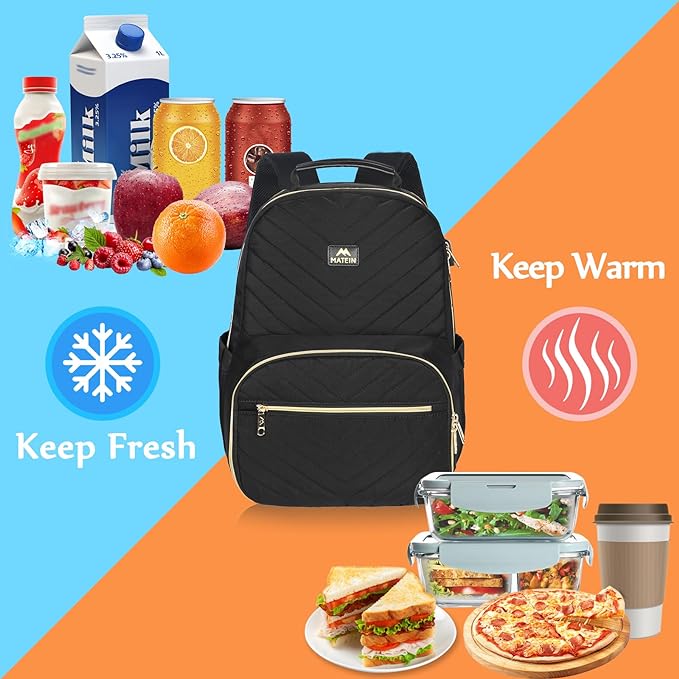 MATEIN Lunch Backpack for Women, 15.6inch Laptop Work Backpack with Insulated Cooler Compartment, Water Resistant Teacher Nurse Backpack with USB Port for College Picnic Camping Beaches, Women Gifts