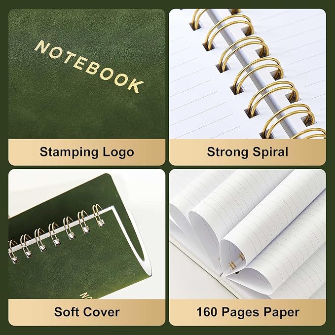 Spiral Notebook College Ruled Soft Cover Suede Aesthetic Note book 160 Pages 8.5" x 6.34" For Work Note taking,Journals For Writing School Office With Double-Sided Pocket,100GSM Thick Paper