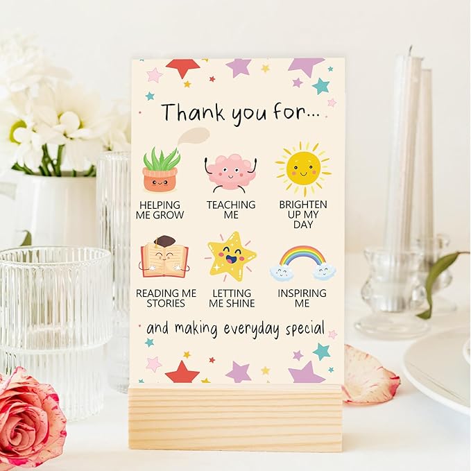 OJsensai Cute Teacher Thank You Card, Best Appreciation Gifts for Daycare Preschool Teacher, Thank You for Helping Me Grow