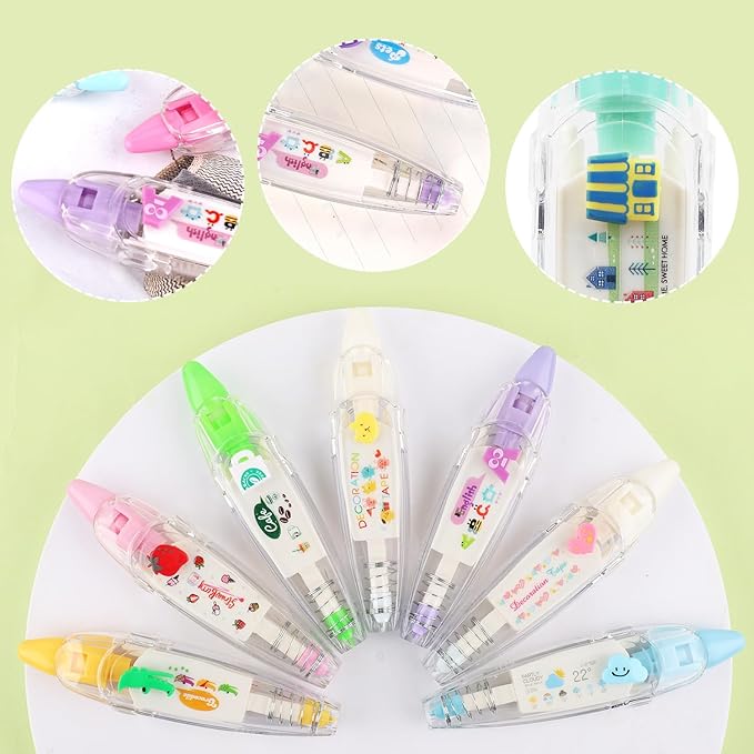 12pcs Decorative Tape Pen, Cute Animals Press Type Decorative Pen Tape Roller Pen DIY Creative Cartoon Correction Tape for Boy Girls Gift Teacher Class Rewards (12 Themes)